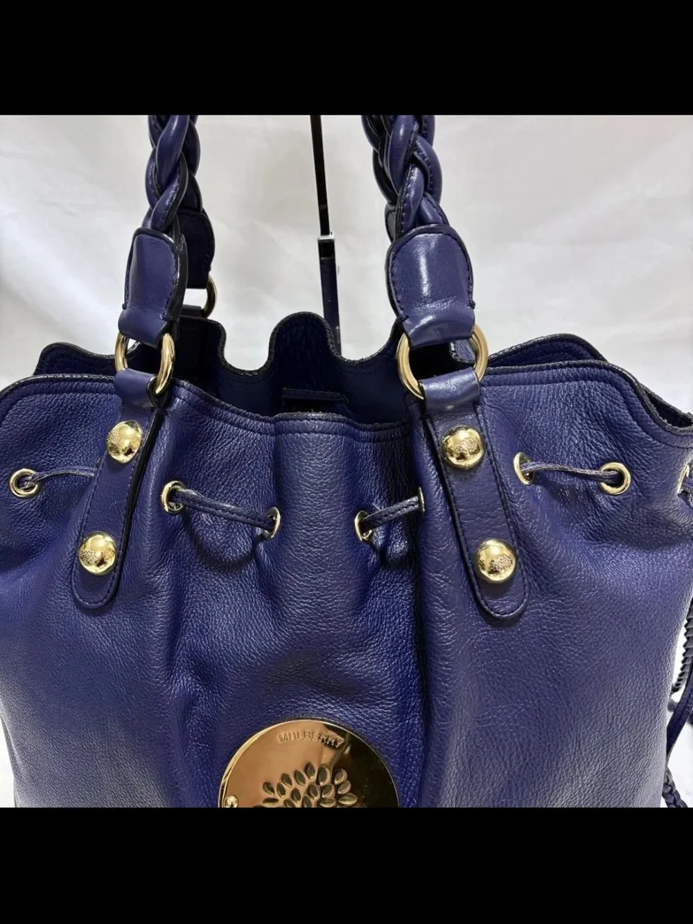 Mulberry Navy Leather Braided Handle Tote Bag